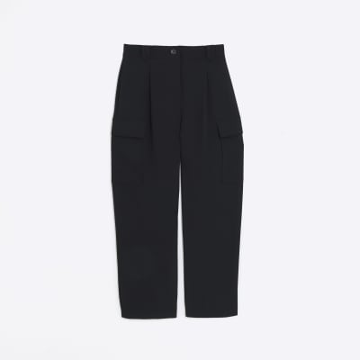 Black tailored utility trousers | River Island