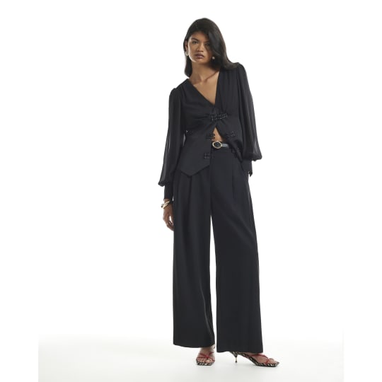 River Island Black Tailored Wide Leg Trousers