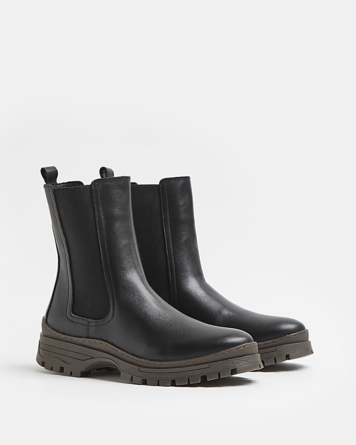Black tall leather chelsea boots