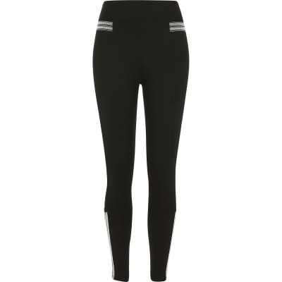 Black tape embroidered leggings