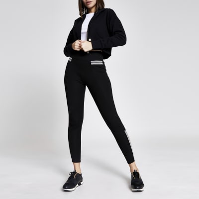 Black tape embroidered leggings