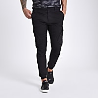 Black tapered cargo trousers