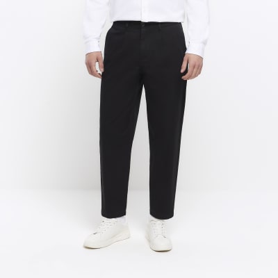 Black tapered fit casual chino | River Island