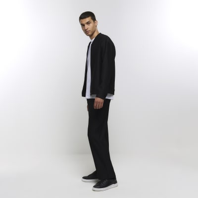 Black tapered fit plisse smart trousers | River Island