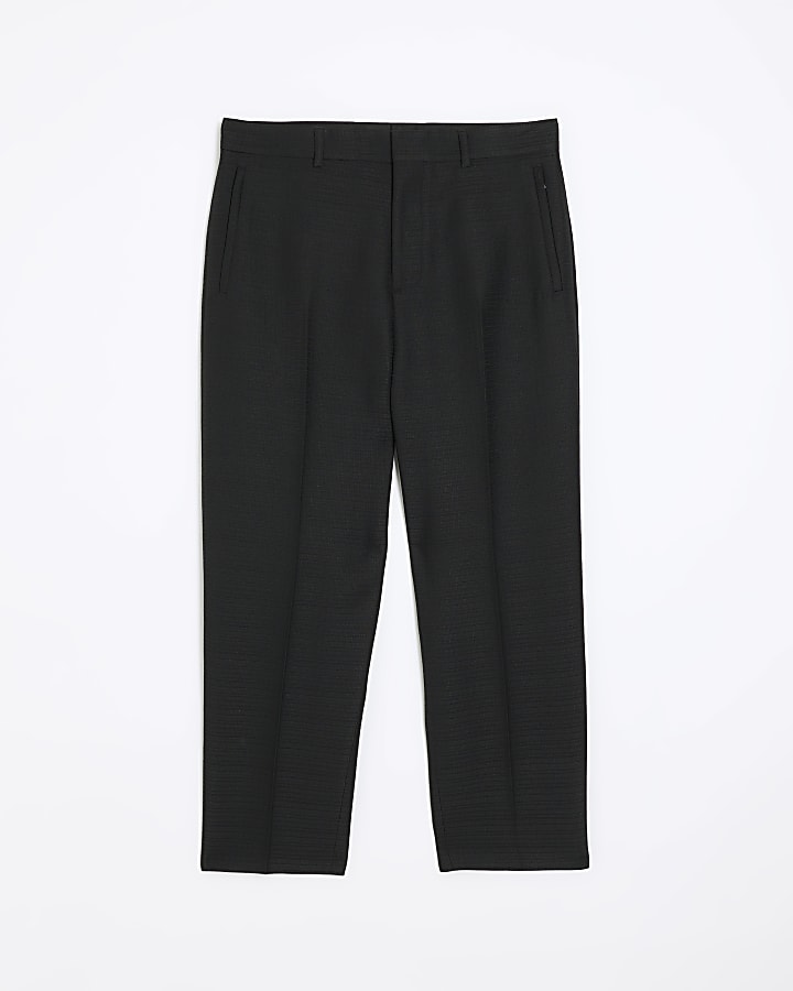 Black tapered fit textured trousers