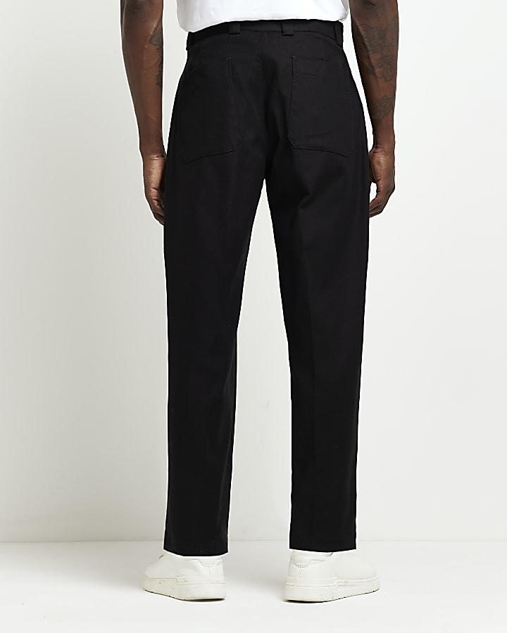 Black Tapered fit Twill Trousers