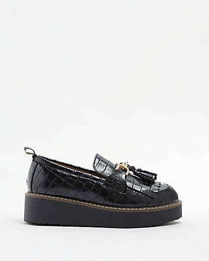 Black tassel chunky loafers