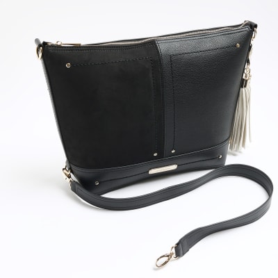 River Island Womens Black tassel front slouchy handbag