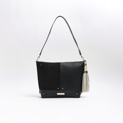 Black Suedette Panel Tote Bag