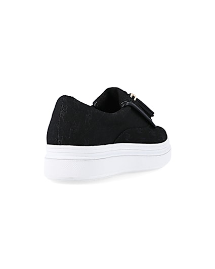 360 degree animation of product Black tassel faux leather trainers frame-11