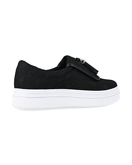 360 degree animation of product Black tassel faux leather trainers frame-13