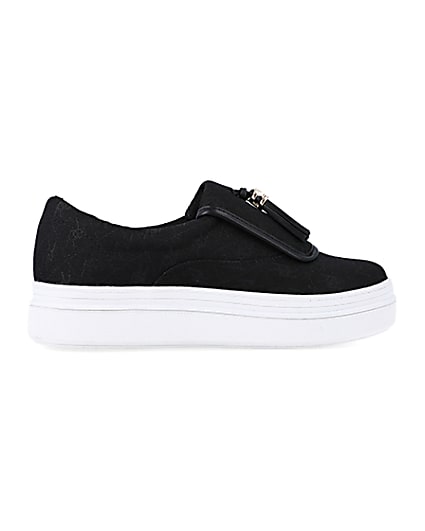360 degree animation of product Black tassel faux leather trainers frame-14