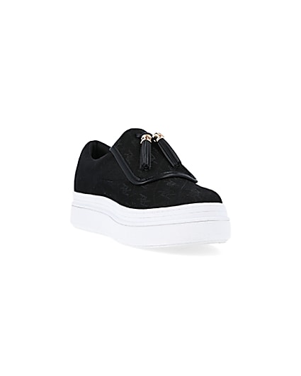 360 degree animation of product Black tassel faux leather trainers frame-19