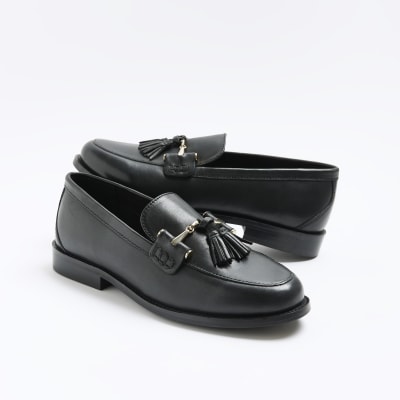 Black tassel leather loafers River Island