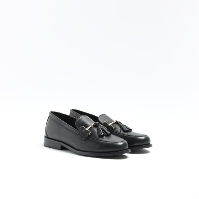 Black tassel leather loafers River Island