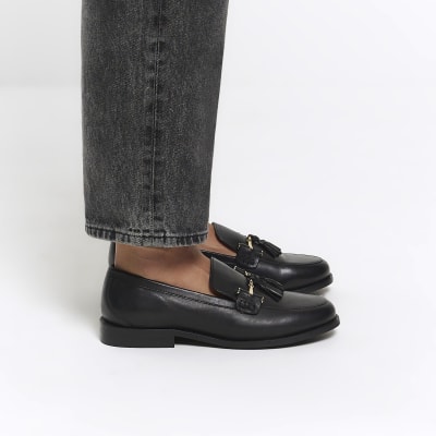 Black tassel leather loafers River Island