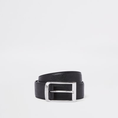 Black textured buckle belt | River Island