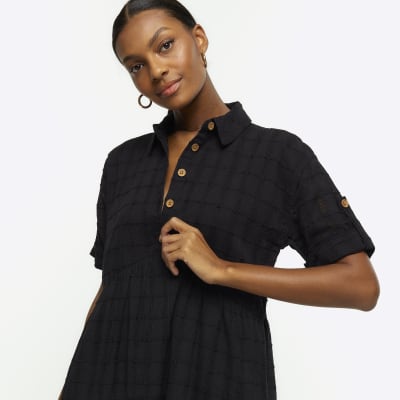 Black button outlet up mini dress