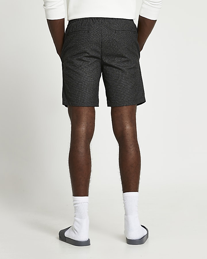 Black textured elasticated shorts