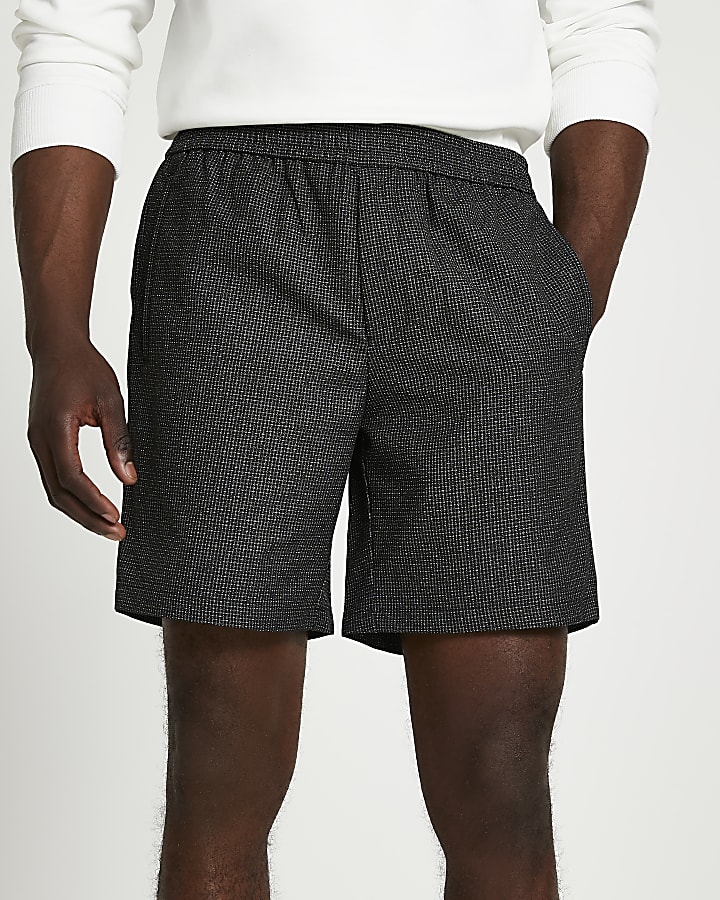 Black textured elasticated shorts
