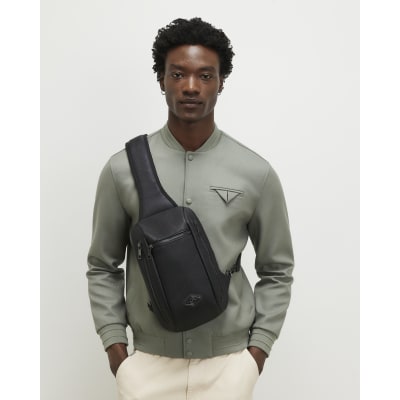 Black Textured Faux Leather Cross Body Bag