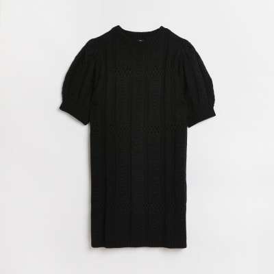 Black textured knit bodycon mini dress | River Island