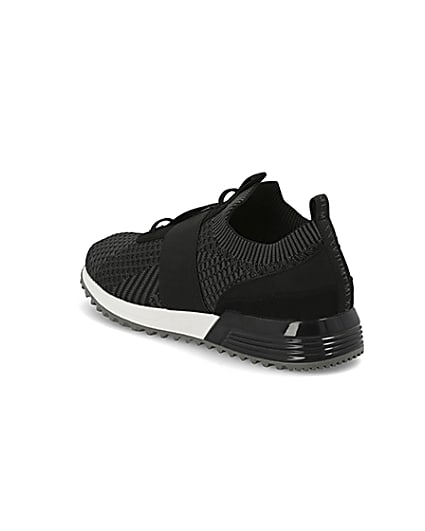 360 degree animation of product Black textured knit runner trainers frame-6