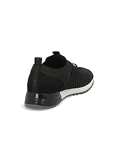360 degree animation of product Black textured knit runner trainers frame-11