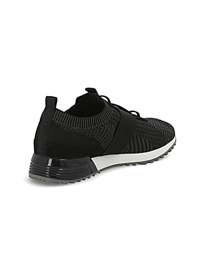 360 degree animation of product Black textured knit runner trainers frame-12