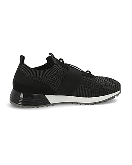 360 degree animation of product Black textured knit runner trainers frame-14