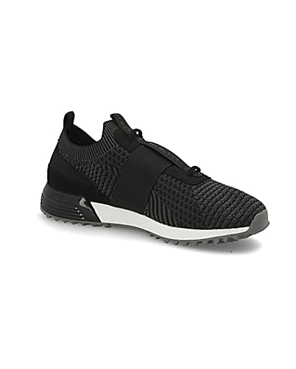360 degree animation of product Black textured knit runner trainers frame-17