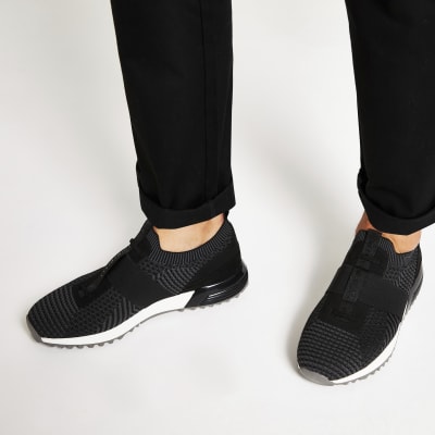 Black textured knit runner trainers | River Island