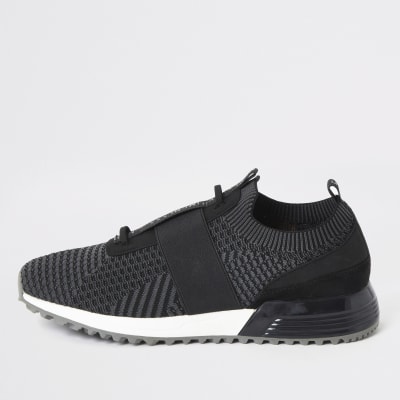 black knit runner trainers