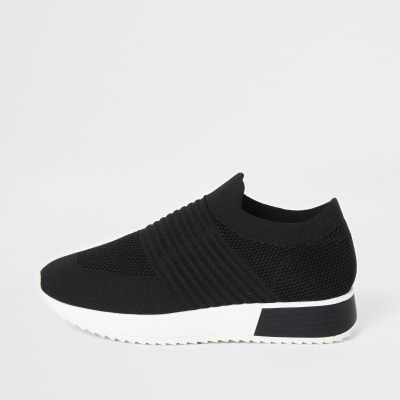 black knit runner trainers