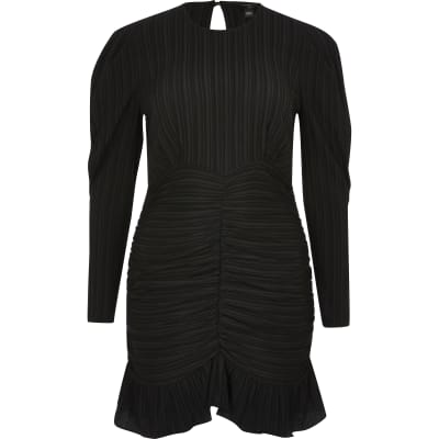 river island black long sleeve dress