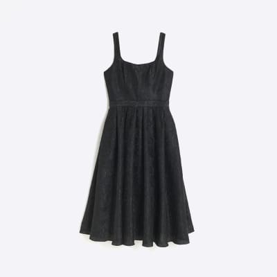 Black textured midi prom dress