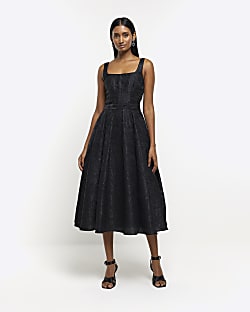 Black textured midi prom dress
