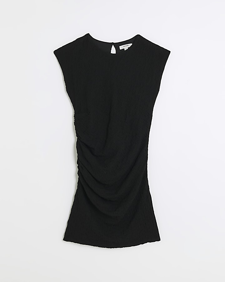 Black textured ruched bodycon mini dress | River Island