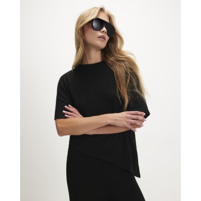 Textured Short Sleeve Asymmetric Top
