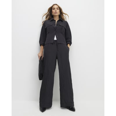 Black Textured Straight Leg Trousers