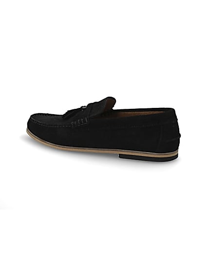 360 degree animation of product Black textured suede tassel loafers frame-5