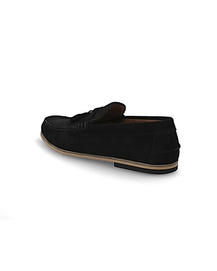 360 degree animation of product Black textured suede tassel loafers frame-6
