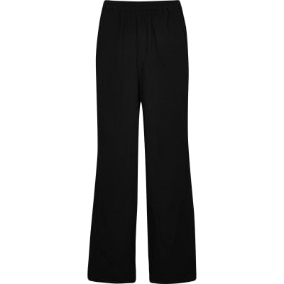 Black textured wide leg trousers