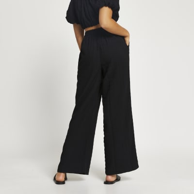 Black textured wide leg trousers