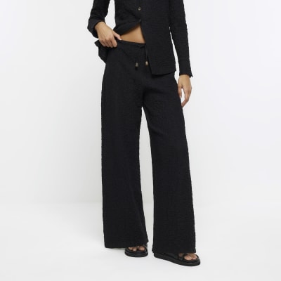 Black textured wide leg trousers | River Island