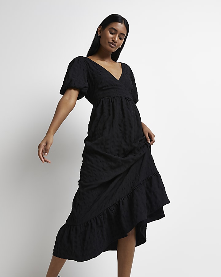 Black textured wrap maxi dress
