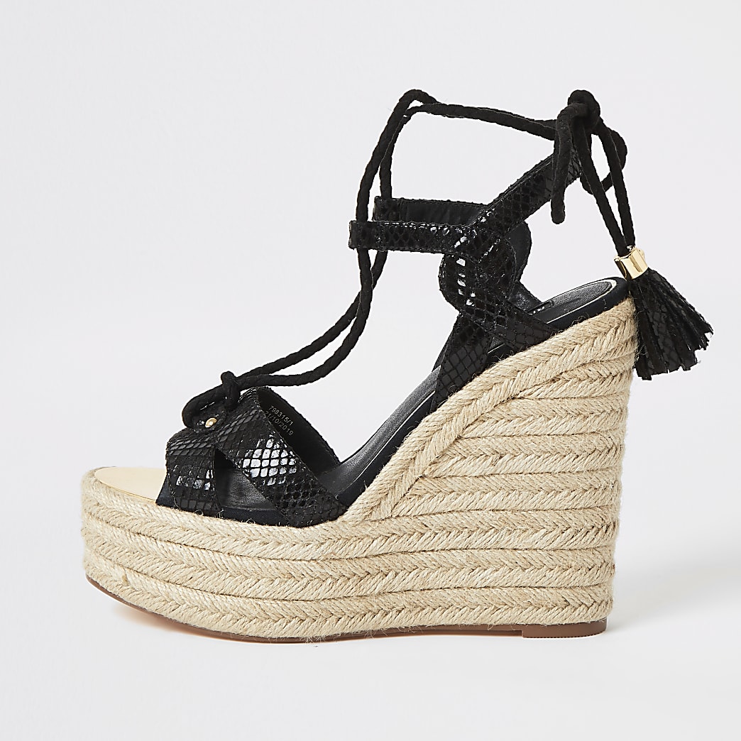 Black tie ankle high wedge sandals River Island Black tie ankle high wedge sandals River Island