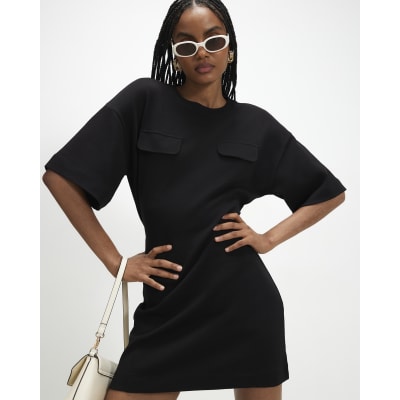 Black Tie Back Pocket Detail Mini Dress
