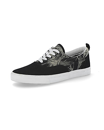 360 degree animation of product Black tie dye lace-up trainers frame-1