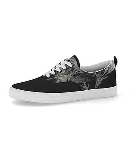 360 degree animation of product Black tie dye lace-up trainers frame-2